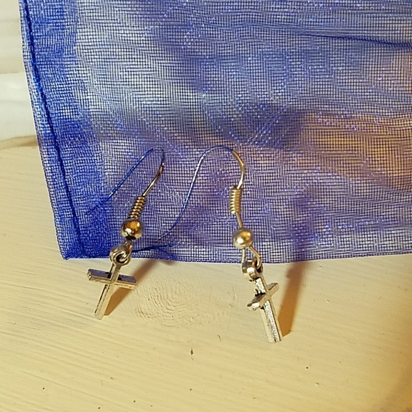 Cross Silver Tone Earrings - Picture 1 of 1
